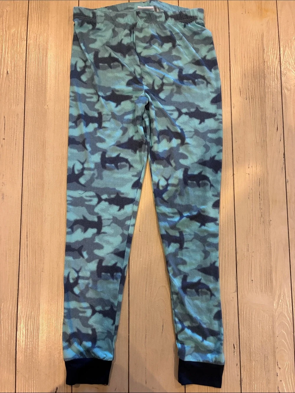 Kids Blue Shark Camouflage Pajama Set with Navy Trim